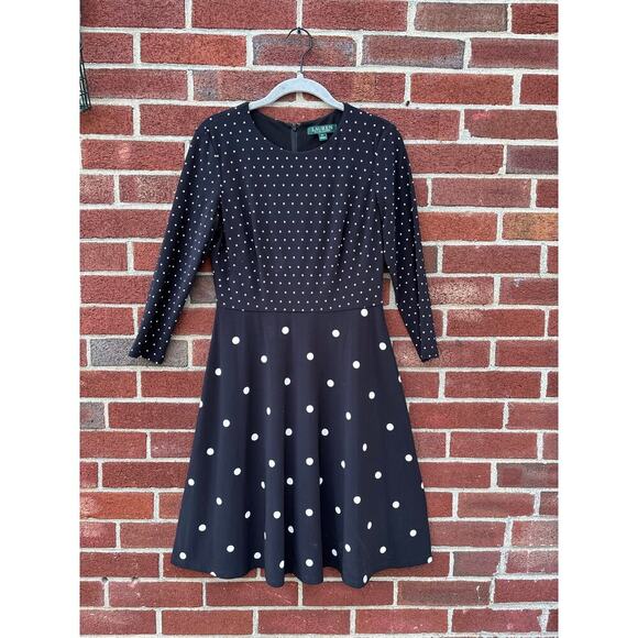 Lauren Ralph Lauren Dresses & Skirts - Lauren Ralph Lauren Polka Dot Fit & Flare Dress Navy black White Size 6P